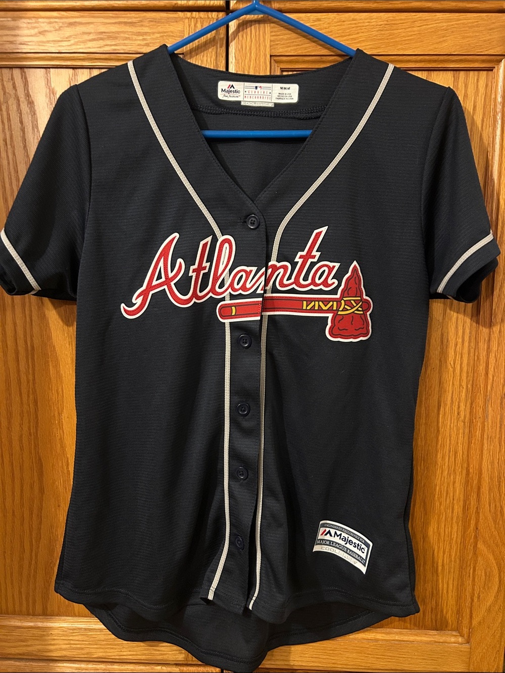 Majestic Atlanta Black Women's Baseball Jersey with Red & White Script